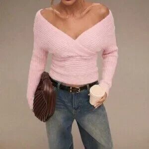 Pink Off-Shoulder Women Sweater